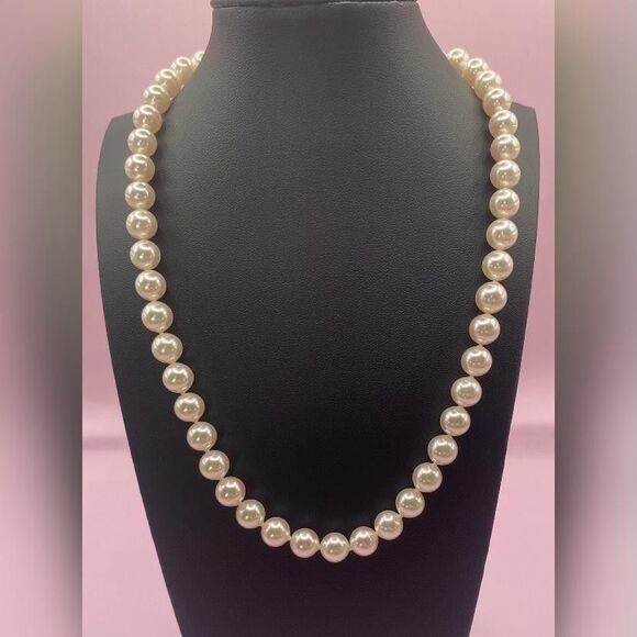 Majorica 1890 Pearl Necklace 18in 925 Sterling Silver Gold Plated Clasp Beaded - Picture 1 of 6